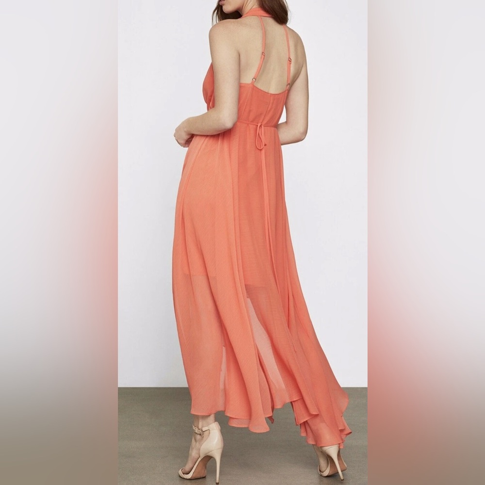 BCBGMAXAZRIA Salmon Chiffon High-Low Halter Gown Prom Dress Size S NWT - Picture 11 of 12